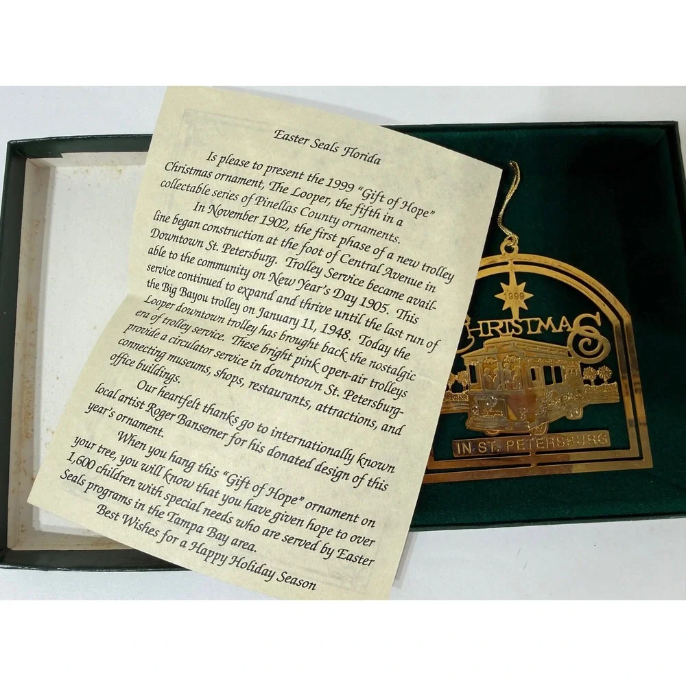 Easter Seals Florida 1999 24K Gold Brass Ornament St Petersburg Looper Trolley